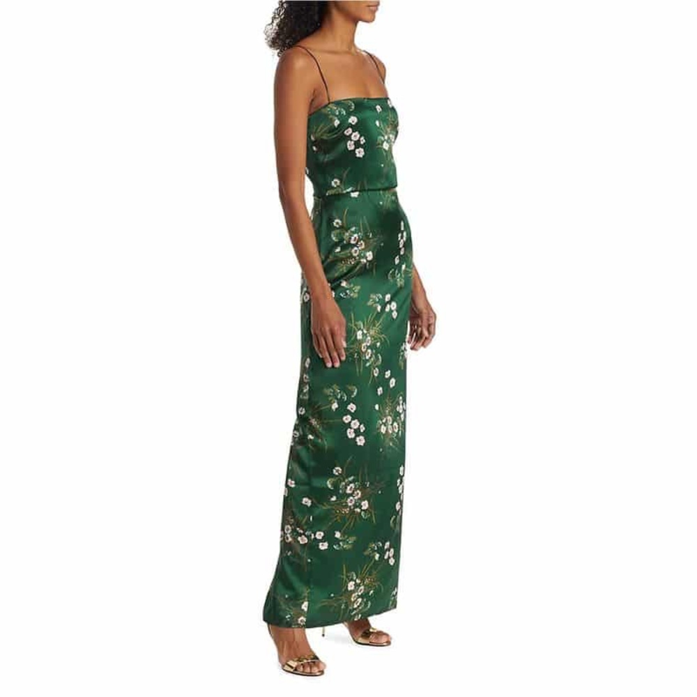 Reformation Emerald Green Maxi Satin Dress (Strapless)